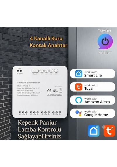 Tuya Destekli 85-250v Kuru Kontak Anahtar Beyaz