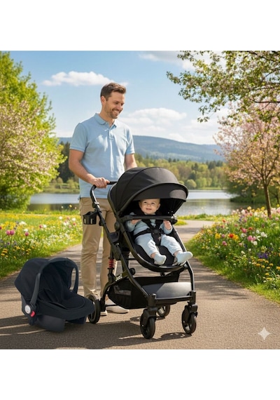 Mamma Süspansiyonlu Travel Sistem Bebek Arabası Taşıma Puset Siyah
