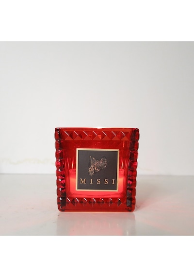 Yılbaşı Kırmızı Kristal Kare Cam Mumluk Ve Tealight Seti