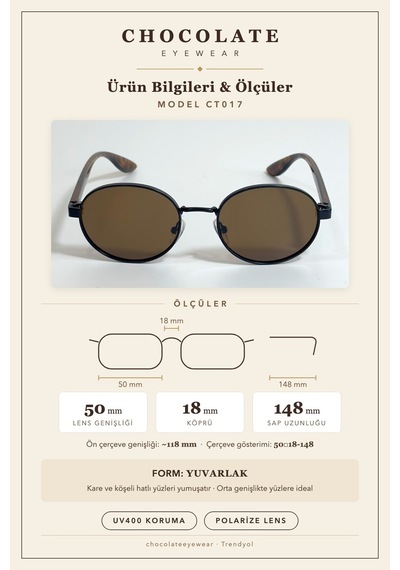 Unisex Polarize Yuvarlak Güneş Gözlüğü Kahverengi Uv400 Korumalı 09789130