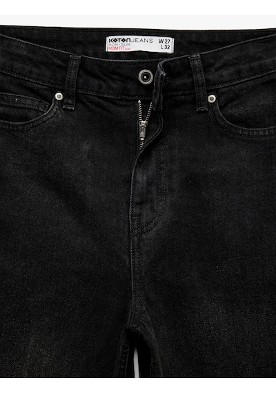 Koton Pamuklu Yüksek Bel Düğmeli Slim Fit Mom Jean Pantolon - Mom Jeans Siyah 5wal40043md Siyah
