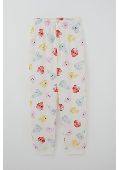 Paty Kıds Kız Çocuk Pijama Takımı Kısa Kollu Neşeli Meyveler 8-12 Yaş, Beyaz