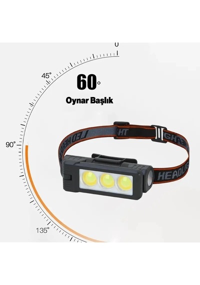 Gold Silver Gs-225 3 Led Usb Şarjlı Çok Fonksiyonlu Kafa Feneri