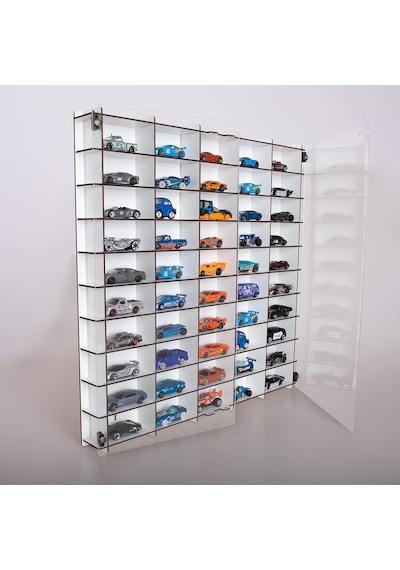 Pleksi Kapaklı 1/64 Ölçek 50araç Hotwheels Matchbox Metal Araç Uyumlu Model Oyuncak Araba Rafı-beyaz Diğer