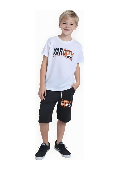 Fyk Kids Erkek Çocuk Yazlık Varcity Baskılı Beyaz