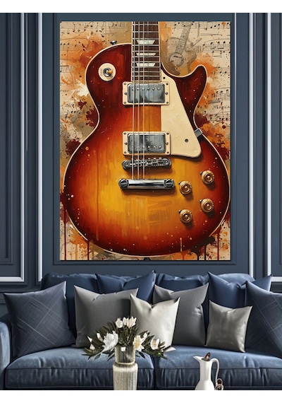 Ahşap Tablo Elektrik Gitar Gövdesi Müzik Notaları Çocuk Odası Tabloları