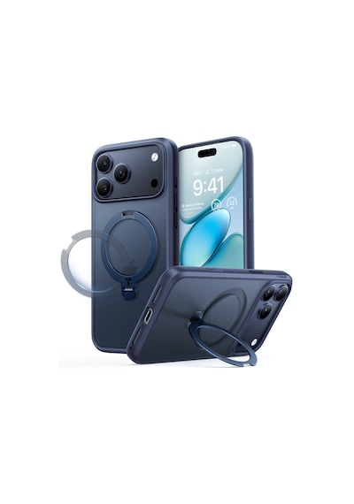 Torras Apple iPhone Uyumlu 17 Pro O Stand Spin Serisi Magsafe Kılıf Lacivert