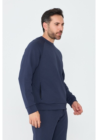 White Stone Lacivert Pamuklu Erkek Basic Sweatshirt