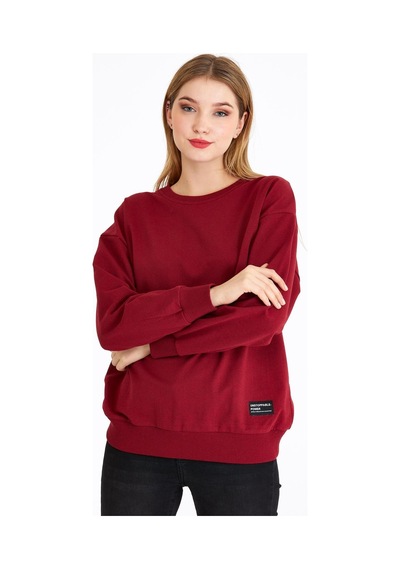 Comeor Kadın Bordo Basic Bisiklet Yaka Regular Fit Rahat Sweatshirt 001