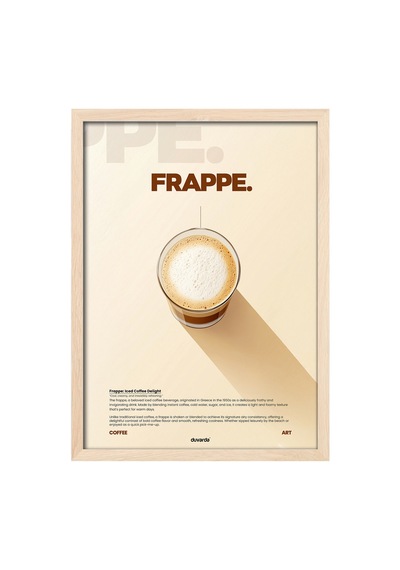 Frappe Kahve Doğal Ahşap Çerçeveli Poster, Dekoratif Duvar Tablosu