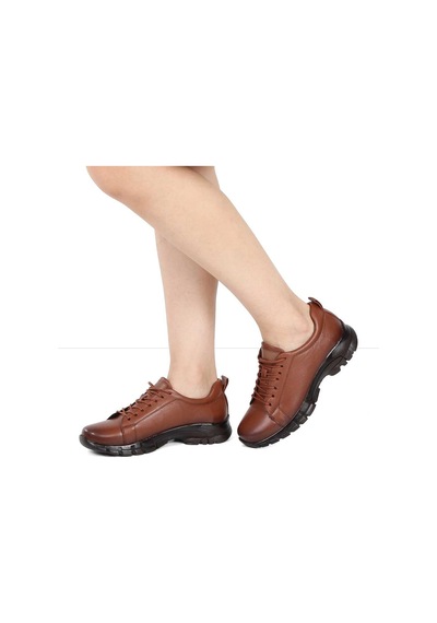 Kadın Taba Bağcıklı Kalın Tabanlı Deri Ayakkabı