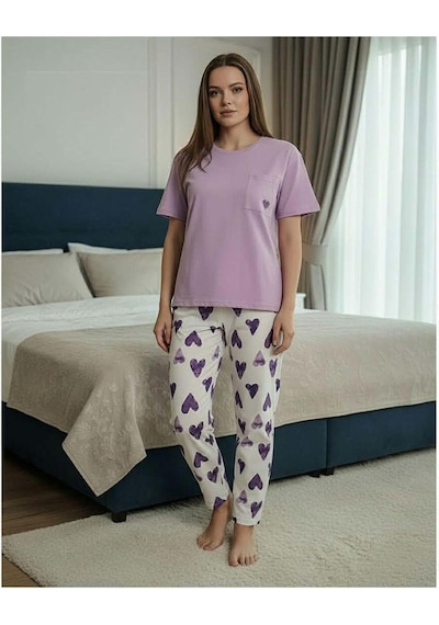 Mihra Kadın Compakt Penye Bisiklet Yaka Kısa Kol İnce Pijama Takımı 90791l - 1 Adet Lila