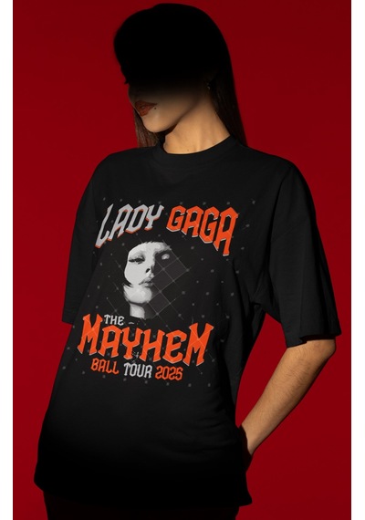 Sevbano Tasarım Lady Gaga Mayhem Şarkıcı Baskılı Unisex Oversize Tişört Siyah