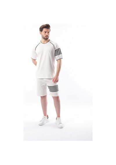 Madmext Ekru Baskılı Reglan Kol Erkek Şort T-shirt Takımı E7306