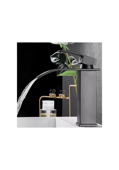 Rena Design Siyah Lavabo Bataryası Oval Çıkış Havza Model Yüksek Kalite Lavabo Musluğu Çiftgirişli Armatür