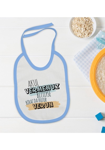 BK Kids Akul Vermenuz Bittiyse Tasarımlı Mavi Bebek Mama Önlüğü-1