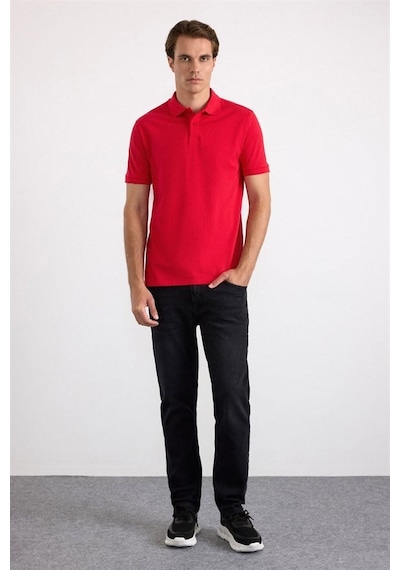 Süvari Gül Kurusu Slim Düz Nakışlı Pike Düğmeli Polo Yaka Tişört Ts1014000474-k03 Gülkurusu