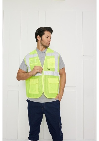 Orange Safety Mühendis Tipi Fileli İkaz Yeleği Sarı