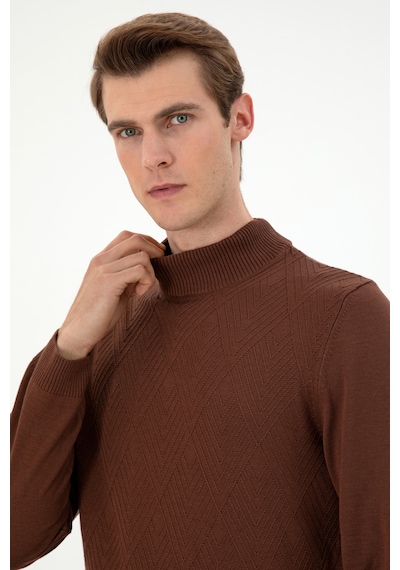U.S. Polo Assn. Erkek Slim Fit Yarım Balıkçı Yaka Kahverengi Kazak 50297038-VR029