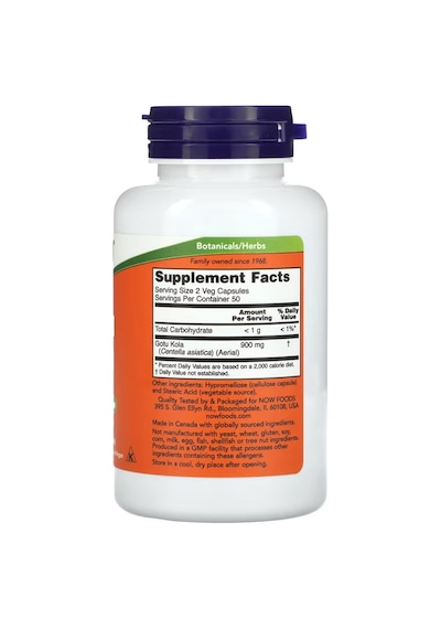 Now Gotu Kola Ayurvedic Medicine Memory 450 Mg 100 Caps