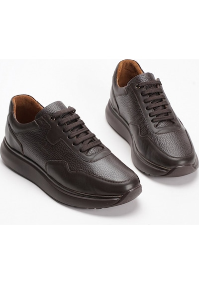 Fame Step Hakiki Deri Erkek Yürüyüş Ayakkabısı Casual Comfort Bağcıklı Ortopedik Günlük Rahat Taban Kahverengi Sneaker Palermo