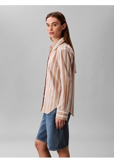 Calvin Klein Yarndye Cotton Poplı, Hms, Xs Bej Kadın Gömlek Kahverengi