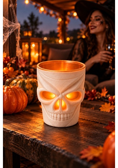 Halloween Cadılar Bayramı Led Işıklı Kuru Kafa Bardak 7 Cm Beyaz Kafatası Ev Ve Parti Dekoru Renkli