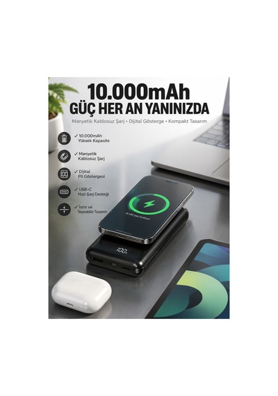 10.000 Mah Powerbank 4 Portlu Hızlı Şarj Dijital Göstergeli Çok Rnekli