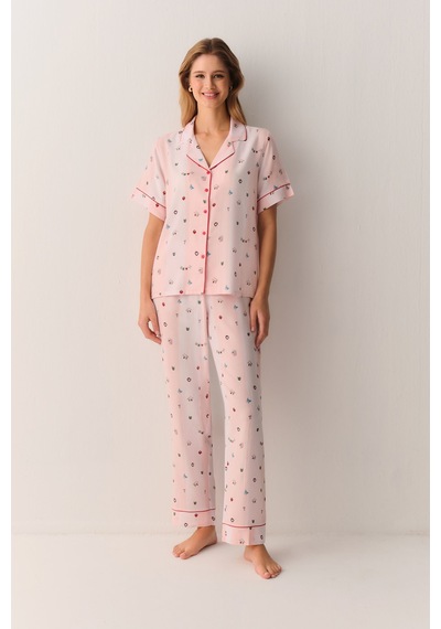 Suwen Smile Gömlek Yaka Pijama Takımı Sh26503660b334 Pembe