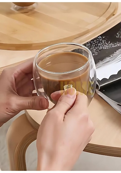 12 Li Set Kulplu Cappuccino Bardağı Latte Bardağı Çift Cidarlı Americano Bardağı 250 Ml Kahve Bardak Şeffaf