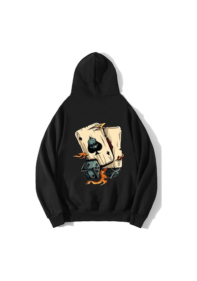 Brz Collection Unisex Oversize Poker Cards Hoodie Siyah