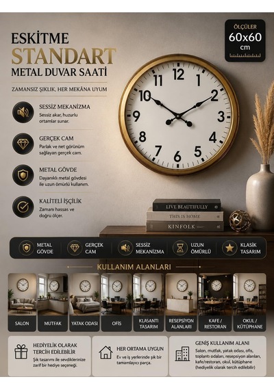 Tr 60 Cm Eskitme Metal Standart Duvar Saati Diğer