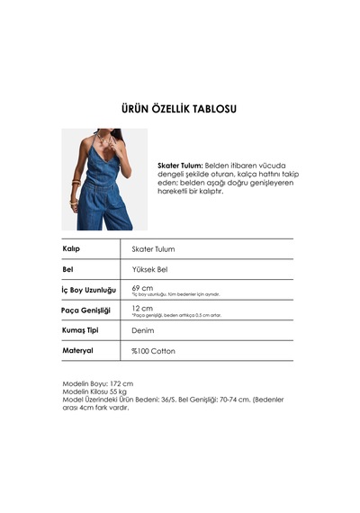 it's basic Kadın Mavi 1s6-4 Özel Tasarım Bol Kesim Askılı Slopet Tulum
