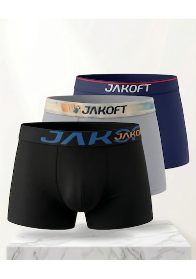 Jakoft Classic Pamuklu Erkek Boxer 3'lü Paket Siyah - Gri - Lacivert