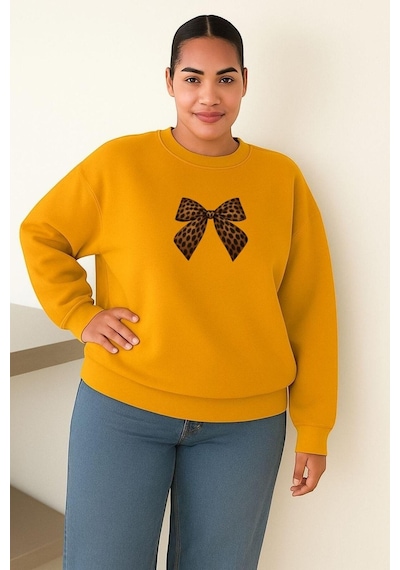 Benroma Kurdela Baskılı Büyük Beden Unisex Sweatshırt Sarı