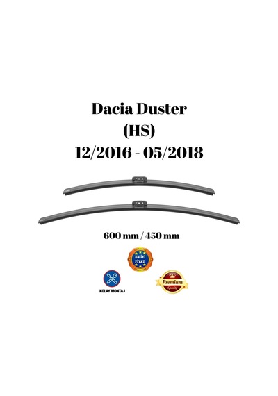 Dacia Duster 2016 2017 2018 Uyumlu Ön Cam Muz Tipi Silecek Süpürgesi Seti 600/450mm Silbak