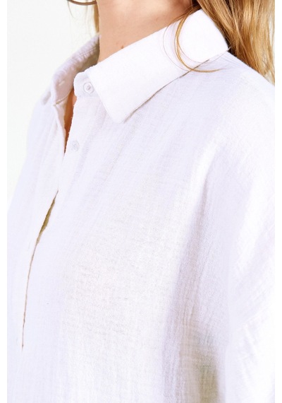 Manche Beyaz Kolları Salaş Yıkamalı Müslin Oversize Rahat Kalıp Kadın Basic Gömlek Mk166881 Manche Beyaz Kolları Salaş Yıkamalı Müslin Oversize Rahat Kalıp Kadın Basic Gömlek Mk166881