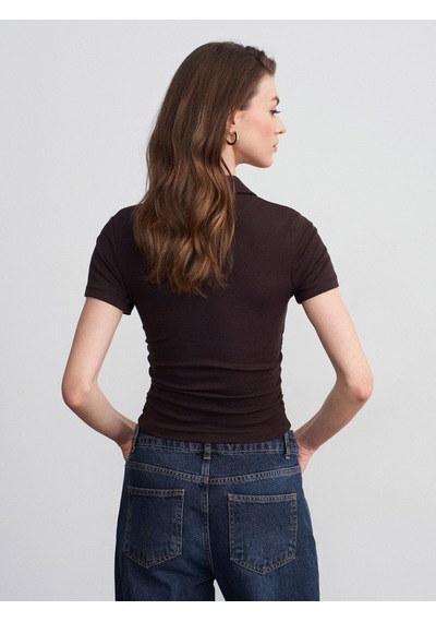 Dilvin 32614 Polo Yaka Top-koyu Kahve Kahverengi