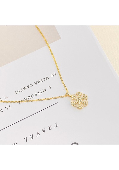 Kar Tanesi Kolye Kadın Zirkon Taşlı Kolye Gold 45cm Gold