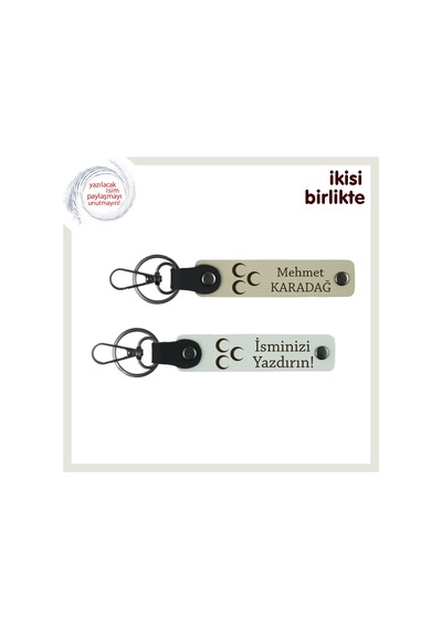 Gurur Dolu Armağan Üç Hilal Temalı Kişisel Anahtarlık Set X2, Sütlü Kahve-beyaz