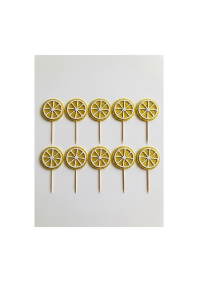 Limon Sarı Simli Cupcake Kürdanı Doğum Günü Parti Ve Pasta Süsü 10 Lu 5cm