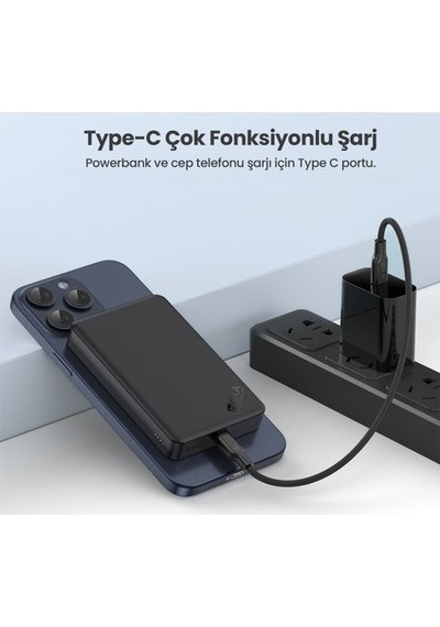 Gar276 5000 Mah Manyetik Kablosuz Type-c Girişli Taşınabilir Powerbank - Siyah