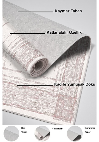 Dekoreko Kaymaz Taban Djt Mutfak Halısı Trend Modern M5076 Pembe
