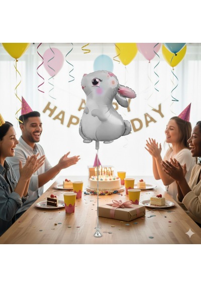 51x54 Cm Sevimli Tavşan Çiçek Desenli Folyo Balon - Doğum Günü Parti Dekorasyon Balonu Çok Renkli