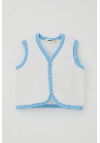 Breeze Erkek Bebek Polar Yelek Düğmeli 0-9 Ay, Beyaz Beyaz
