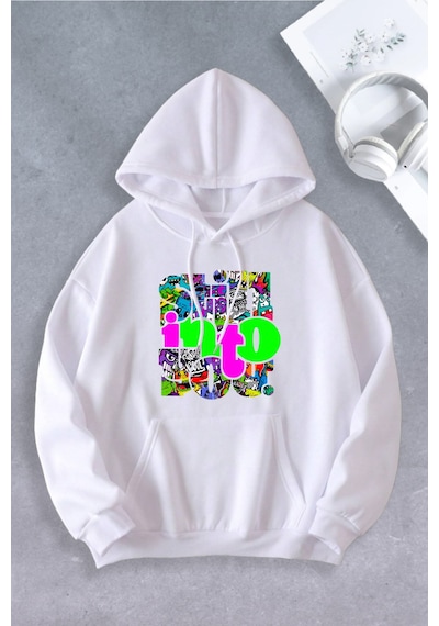 Nevermind Unisex Kadın Erkek Still Desenli Baskılı Oversize Sweatshirt Beyaz
