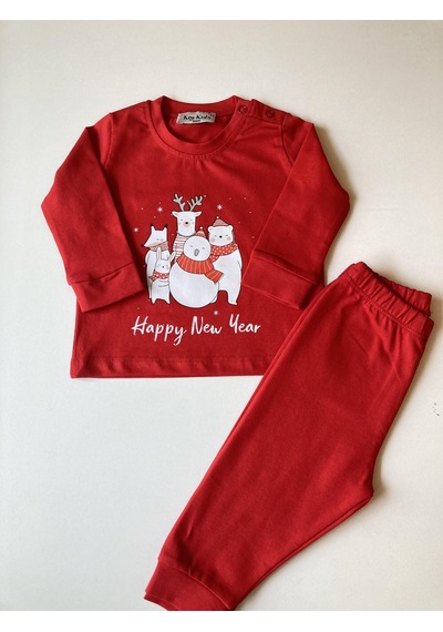 Key Kids Yeni Yıl Family Kırmızı Pijama Noel Konseptli Kırmızı