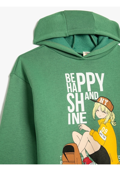 Koton Kapşonlu Sweatshirt Anime Baskılı Uzun Kollu Yeşil 5wkg10053ak Yeşil Koton Kapşonlu Sweatshirt Anime Baskılı Uzun Kollu Yeşil 5wkg10053ak Yeşil
