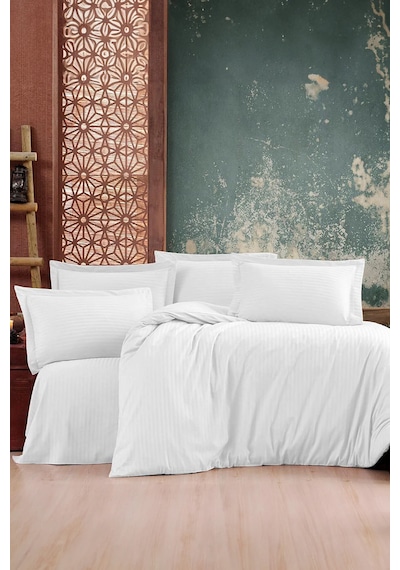 Pamuk Saten Çift Kişilik Nevresim Takımı 200x220cm Beyaz