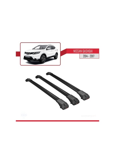 Nissan Qashqai 2014-2017 Arası İle Uyumlu Ace-1 Ara Atkı Tavan Barı Siyah 3 Adet Bar